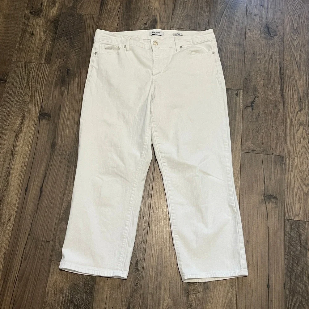 Nine West Chrystie Capri Jeans Womens 12 White Stretch Denim Cropped Pants
